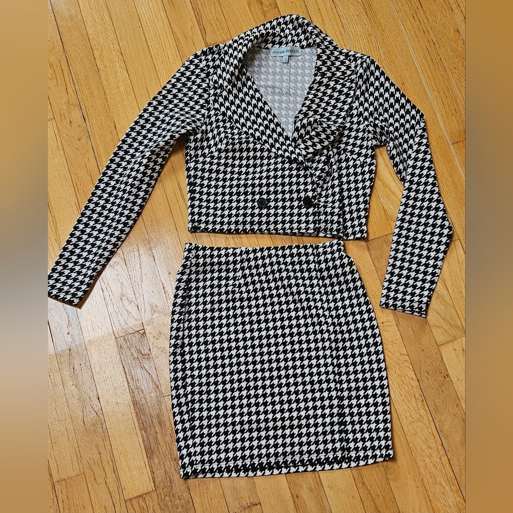 Black and White Houndstooth Skirt Set